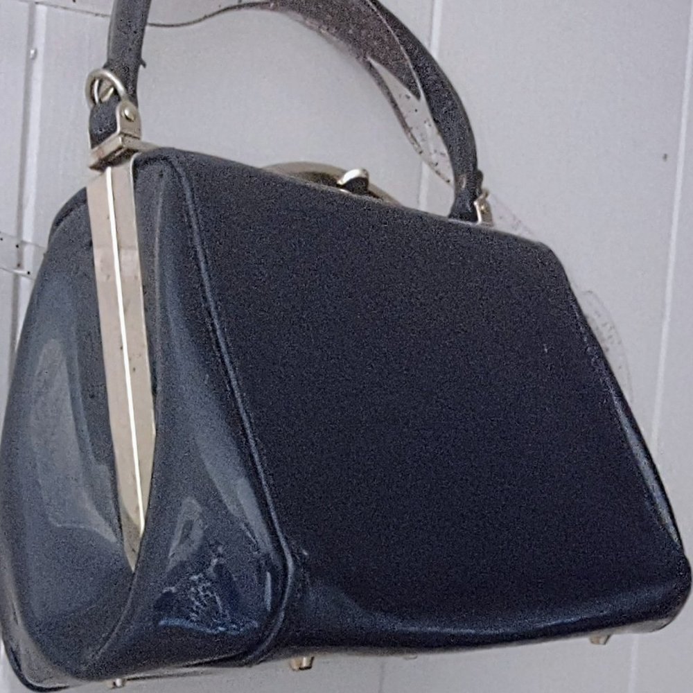 Superbia Italian Patent Leather Vintage Navy Handbag